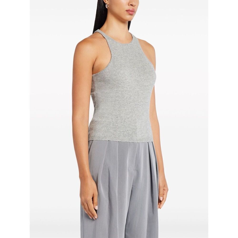 Staud Women's Gray Ayanna Ribbed Knit Racerback Tank Top Large NWOT